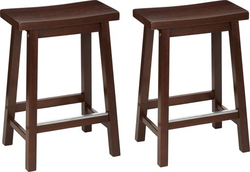 AmazonBasics Classic Solid Wood Saddle-Seat Kitchen Counter Stool with Foot Plate 24 Inch, Walnut, Set of 2