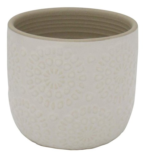 Amazon Brand – Stone & Beam Small Floral-Embossed Planter, 4.3"H, Cloud Dancer White