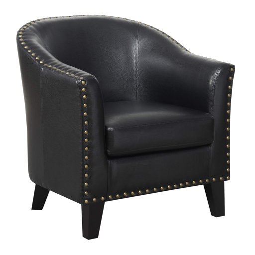 Amazon Brand – Ravenna Home Keith Rounded Faux Leather Nailhead Club Accent Chair, 29.5"W, Black