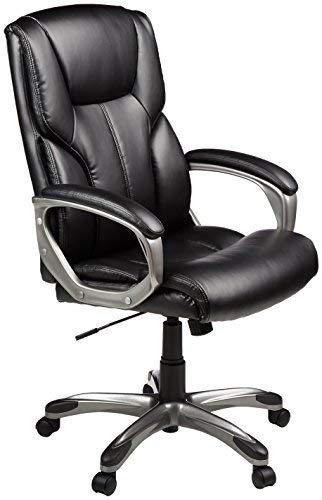 AmazonBasics High-Back, Leather Executive, Swivel, Adjustable Office Desk Chair with Casters, Black