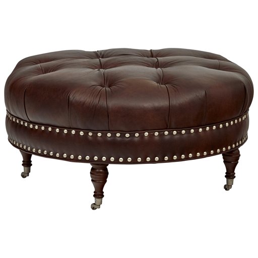 Amazon Brand – Stone & Beam Janelle Button Tufted Leather Ottoman, 37"W, Driftwood