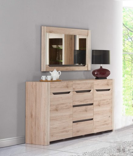 Marchio Amazon - Movian, credenze a 2 sportelli e 3 cassetti, modello Mira, 170 x 93 x 42 cm, quercia Sanremo
