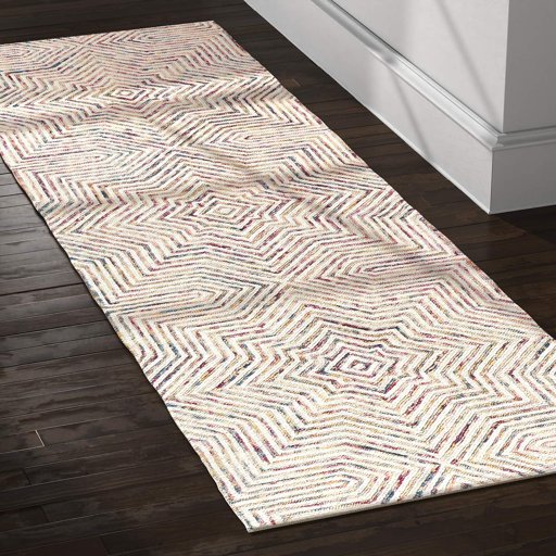 Amazon Brand – Rivet Geometric Wool Runner Rug, 2' 6" x 8', Ivory, Red, Purple