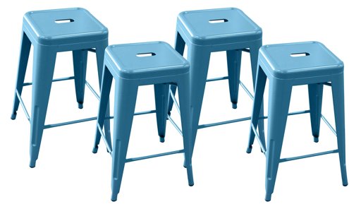 Amazon Brand – Ravenna Home Decorah Stackable Metal Kitchen Counter Bar Stools, 24"H, Blue, Set of 4