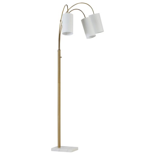 Rivet 3-Light Arc Floor Lamp, Marble and Brass, With Bulbs , 79" x 27" x 21"