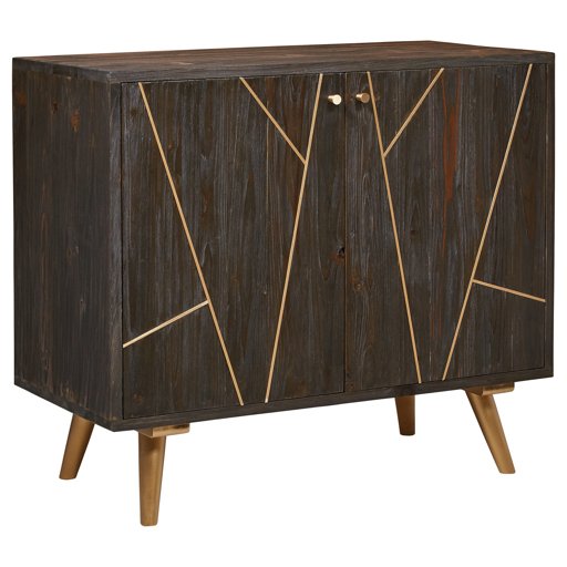 Amazon Brand – Rivet Modern Wood Buffet Bar Cabinet Credenza with Gold Accents, 35 Inch Height, Brown