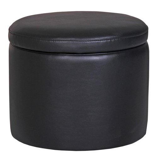 Amazon Brand – Rivet Madison Modern Vegan Faux Leather Round Lift-Top Storage Tray Ottoman Pouf, 19.7"W, Black