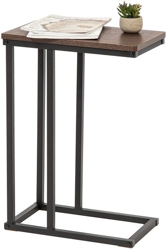 Marca Amazon - Movian Mesa auxiliar / Extremo del sofá / Mobile mesita de noche de madera MDF y metal - C-Shape Side Table SDT-L - Marrón y negro, 45 x 25,4 x 63,7 cm