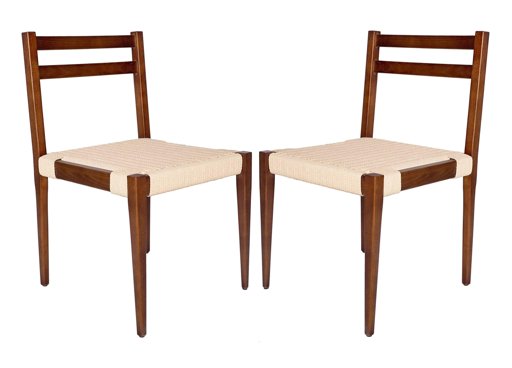 Stone & Beam Jane Wood-Framed Classic Woven Dining Chair, 34" H, Set of 2, Brown