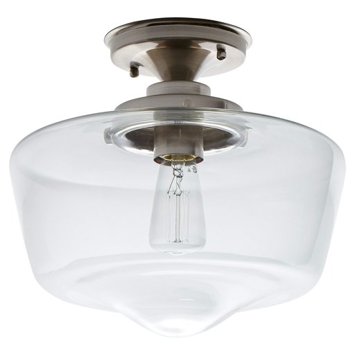 Amazon Brand – Stone & Beam Schoolhouse Semi-Flush Mount Ceiling Fixture With Light Bulb And Clear Glass Shade - 11 x 11 x 10.5 Inches, Brushed Nickel
