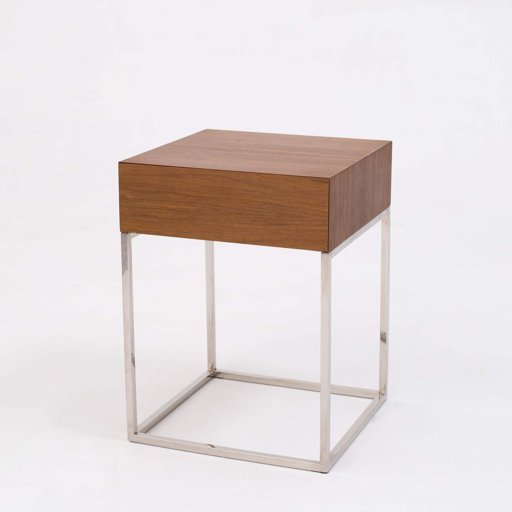 Amazon Brand - Rivet 1-Drawer End/Side Table, 40 x 40 x 54cm, MDF with Walnut Veneer/Polished Stainless Steel Frame