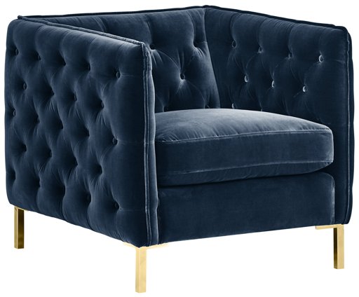 Amazon Brand – Rivet Eva Mid-Century Modern Tufted Velvet Down-Filled Accent Chair, 33.5"W, Navy