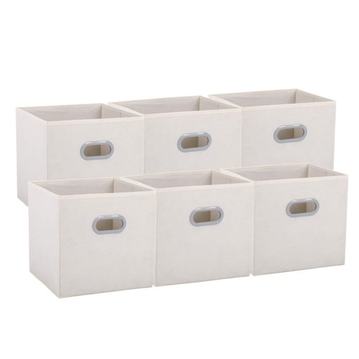 UMI. by Amazon - Set di 6 Scatole Portaoggetti in Tessuto, Cesto Portaoggetti Cubo Contenitore con Manici Plastico, Organizzatore Cestini Pieghevole per Casa, Ufficio, Asilo Nido, Colore Beige