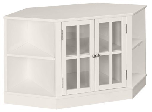 Amazon Brand – Ravenna Home Westly Corner Glass Storage TV Media Entertainment Cabinet Stand, 52"W, White
