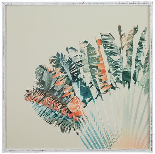 Amazon Brand – Stone & Beam Modern Turquoise and Orange Palm Print in White Frame Wall Art, 20" x 20"