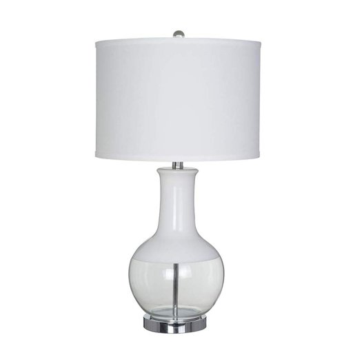 Amazon Brand – Stone & Beam Modern Glass Table Lamp With Light Bulb And White Shade - 15 x 15x 28 Inches, White