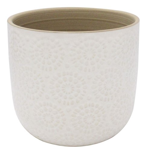 Amazon Brand – Stone & Beam Large Floral-Embossed Planter, 7.5"H, Cloud Dancer White