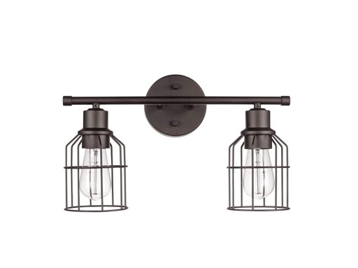 Amazon Brand – Stone & Beam Contemporary Vanity Light with Metal Cage Shades, Vintage Edison Bulbs Included, 10"H, Dark Bronze