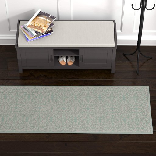 Ravenna Home Floral Medallion Tiled Rug, 2'3" x 7'3", Pale Aqua with Ivory