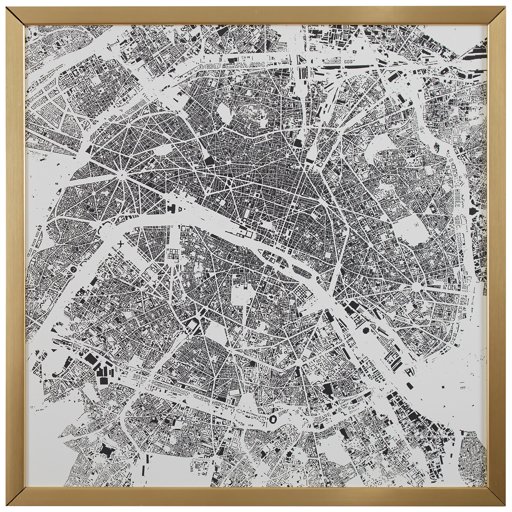 Amazon Brand – Rivet Modern Gold Framed Black and White Paris Map Print, 12" x 12"