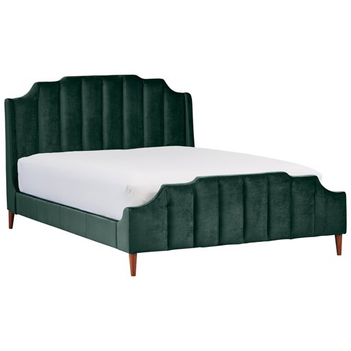 Amazon Brand – Rivet Gwyneth Mid-Century Velvet King Bed with Headboard, 92.1" L, Jade Green