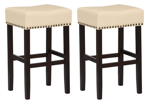 Amazon Brand – Ravenna Home Lisetta Nailhead Saddle Bar Stool, 30"H, Espresso with Cream Faux Leather (2 Pack)