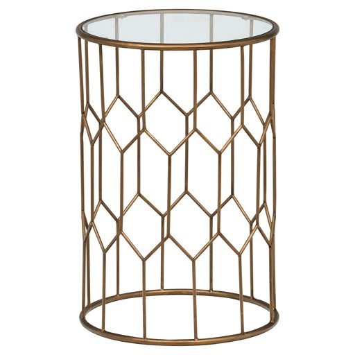 Amazon Brand – Rivet Geometric Modern Glass and Metal Side End Table Stand, 15.6" W, Gold Finish