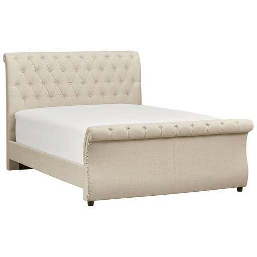 Stone & Beam Chanton Tufted Upholstered Queen Sleigh Bed with Headboard, 95.5"L, Grey