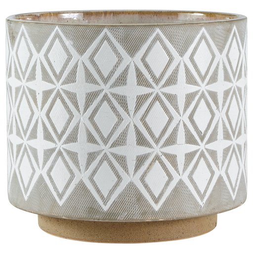 Amazon Brand – Rivet Geometric Ceramic Planter, 8.7"H, White and Grey