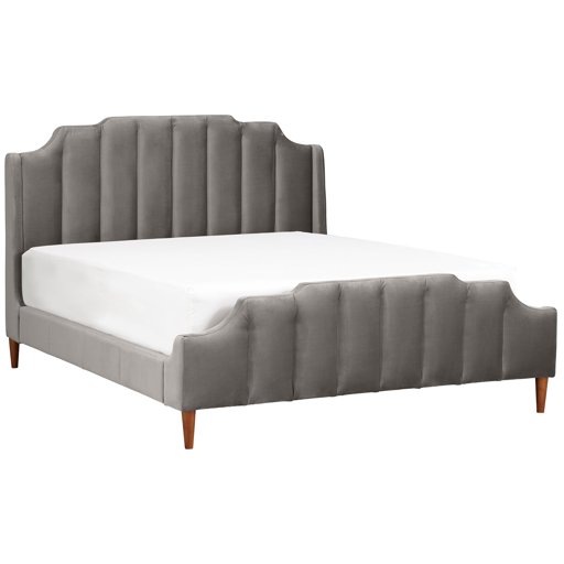 Rivet Gwyneth Mid-Century Velvet King Bed with Headboard, 92.1"L, Steel Grey