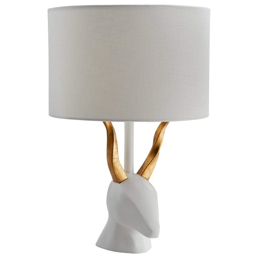 Rivet Modern Deer Head Ceramic Lamp With Bulb, 19.5"H, White and Brass