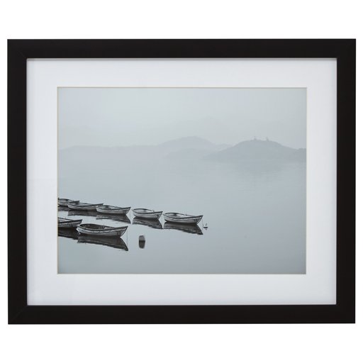 Amazon Brand – Stone & Beam Modern Black and White Canoes on Water Photo Framed Wall Art Decor - 13" x 15" Frame, Black
