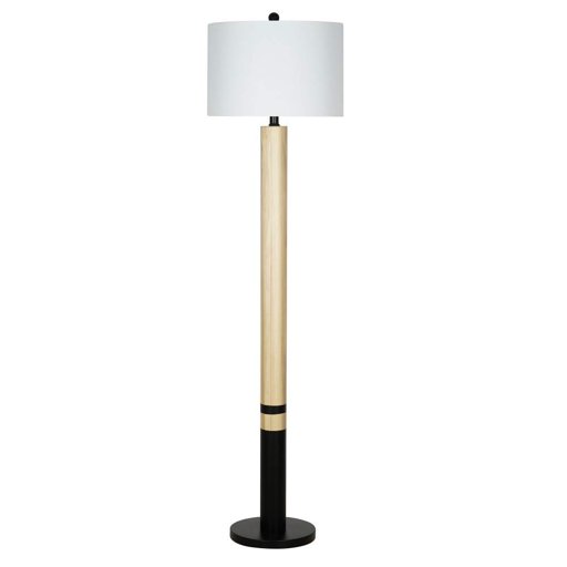Amazon Brand – Rivet Scandinavian Striped Floor Lamp, LED Bulb Included, 58.25"H, Black and Blond Wood