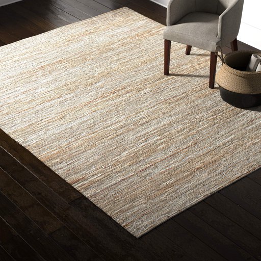 Amazon Brand – Rivet Leather and Metallic Faded Lines Rug, 7'6" x 9'6", Beige &amp; Silver