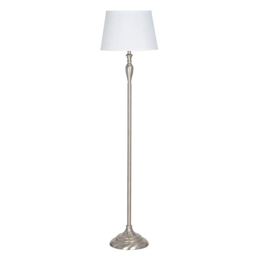 Amazon Brand – Ravenna Home Metal Living Room Slim Standing Floor Lamp With LED Light Bulb - 59.25 Inches, Brushed Nickel with White Shade