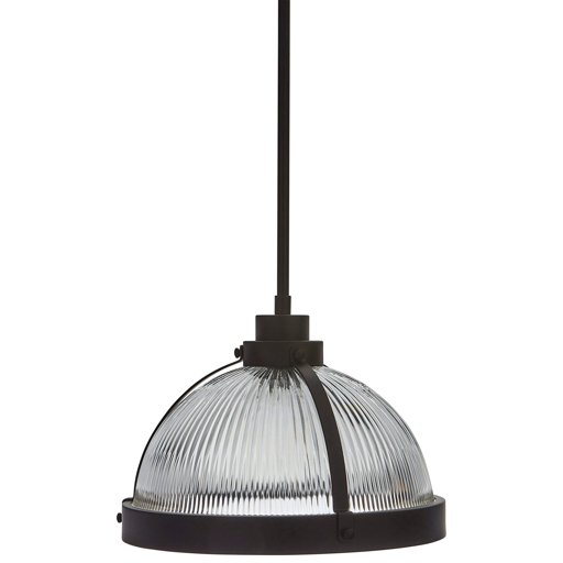 Amazon Brand – Stone & Beam Contemporary Ribbed Glass Shade Ceiling Pendant Fixture With Light Bulb - 13 x 13 x 11.8 Inches, Oil Rubbed Bronze