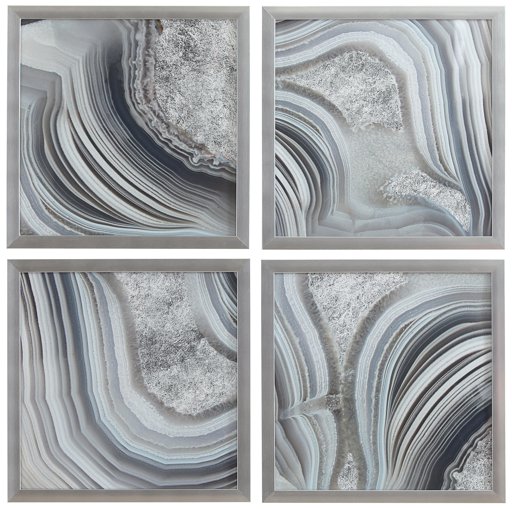 Amazon Brand – Rivet Set of 4 Silver Geodes Prints Wall Art Decor in Silver Frames, 12" x 12" Each, 24" X 24" Overall