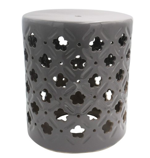 Amazon Brand – Ravenna Home Clover-Pattern Ceramic Garden Stool or Side Table, 16"H, Grey
