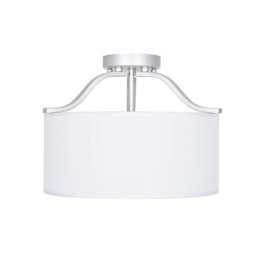 Ravenna Home Classic Fabric Semi-Flushmount Ceiling Pendant Light Fixture with 3 LED Light Bulbs - 15 x 15 x 11.5 Inches, Brushed Nickel