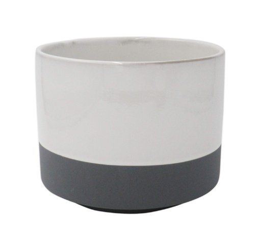 Amazon Brand – Rivet Mid-Century 2-Toned Stoneware Planter, 4.13"H, Gray and White