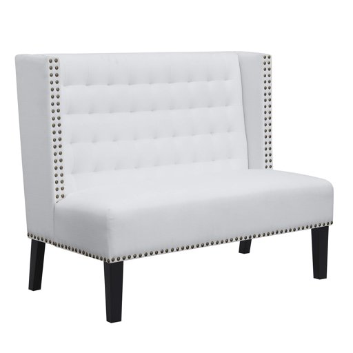 Amazon Brand – Ravenna Home Sarah Tufted Wingback Nailhead Trim Loveseat Bench Settee, 32"W, Cream