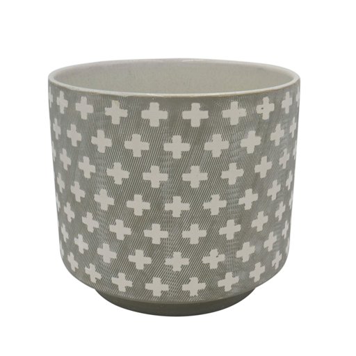 Amazon Brand – Rivet Rustic Cross-Patterned Stoneware Planter, 8.85"H, White and Gray