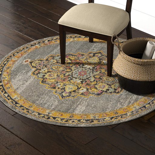 Stone & Beam Polypropylene Round Rug, 5'3" x 5'3", Gray, Orange, Multicolor