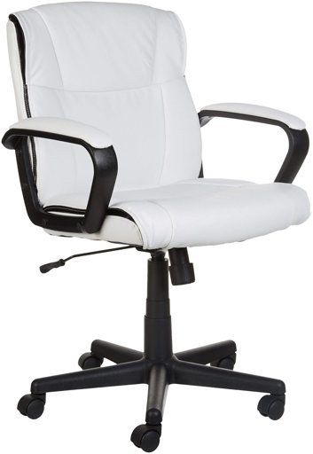 AmazonBasics Leather-Padded, Ergonomic, Adjustable, Swivel Office Desk Chair with Armrest, White