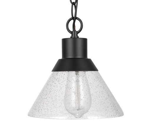 Amazon Brand – Stone & Beam Contemporary Outdoor Pendant Light with Clear Seeded Glass Shade, Vintage Edison Bulb Included, 7"H, Matte Black