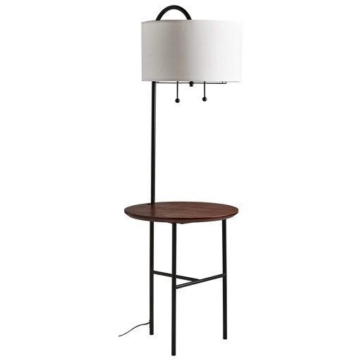 Amazon Brand – Rivet Mid-Century Modern Floor Lamp with Wireless USB Port Charging Wood Table, 59"H, Light Bulb Included, Black