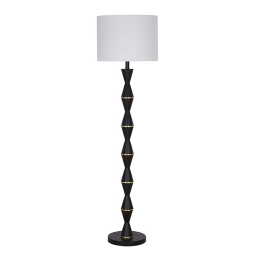 Amazon Brand – Rivet Mid Century Modern Standing Floor Lamp with White Shade and LED Light Bulb - 58.25 Inches, Matte Black and Antique Brass