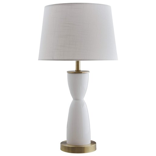 Rivet Mid-Century Modern Glass Lamp with Bulb, 21.5" H, White, Brass