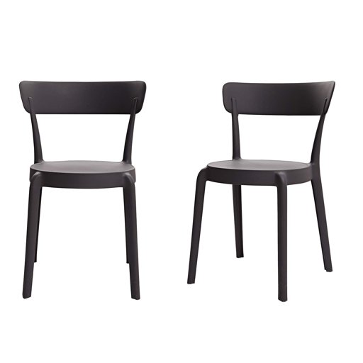 AmazonBasics Armless Bistro Dining Chair - Set of 2, Dark Grey, Premium Plastic