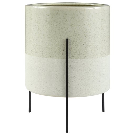 Amazon Brand – Rivet Mid-Century Ceramic Planter with Iron Stand 18.9"H, Pale Green